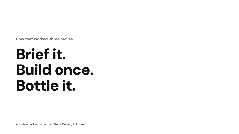 Brief it. Build once. Bottle it.